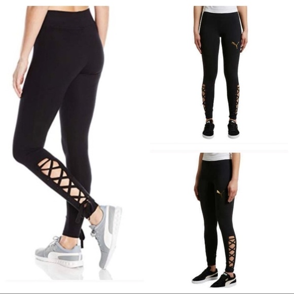 Puma Lace Up Leggings Black size S - Picture 1 of 10
